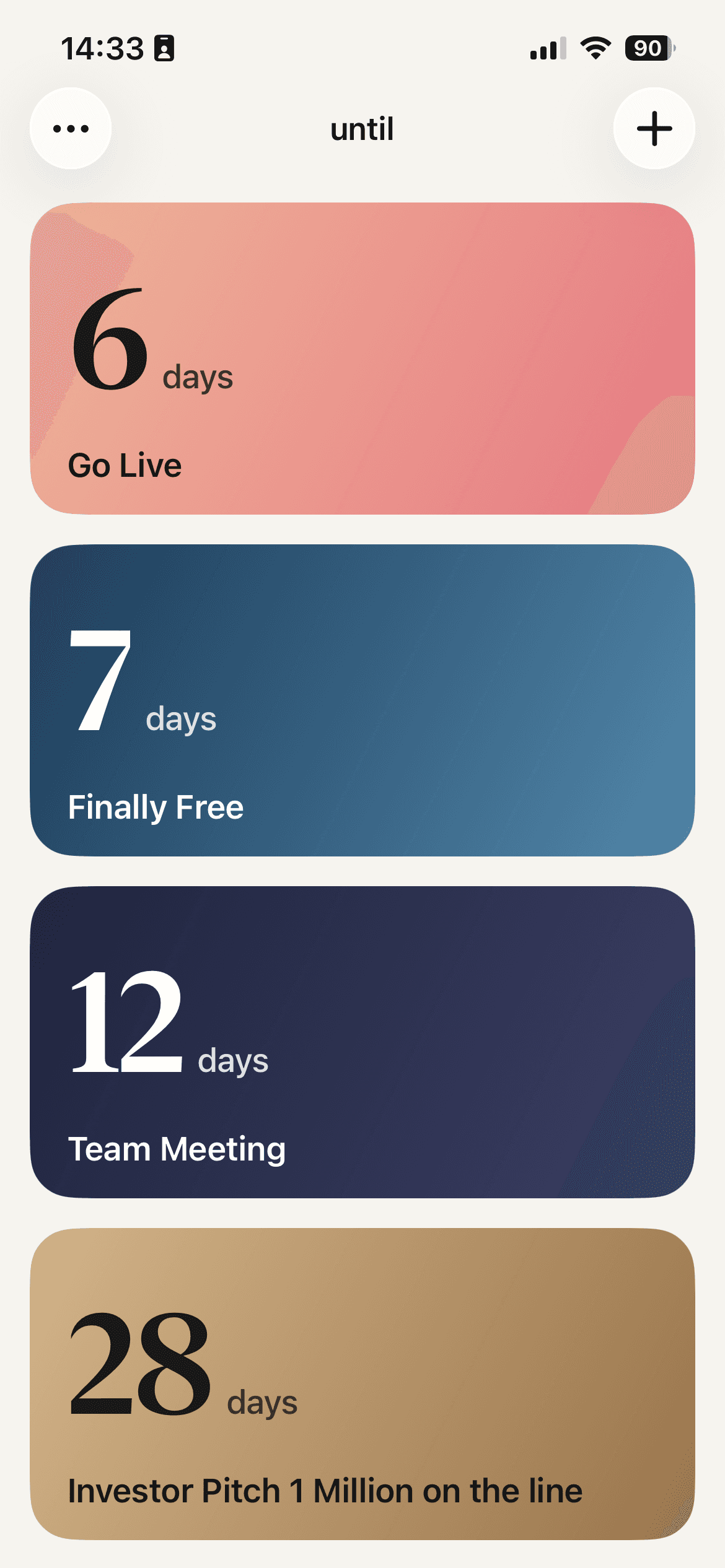 Until — home screen with countdowns